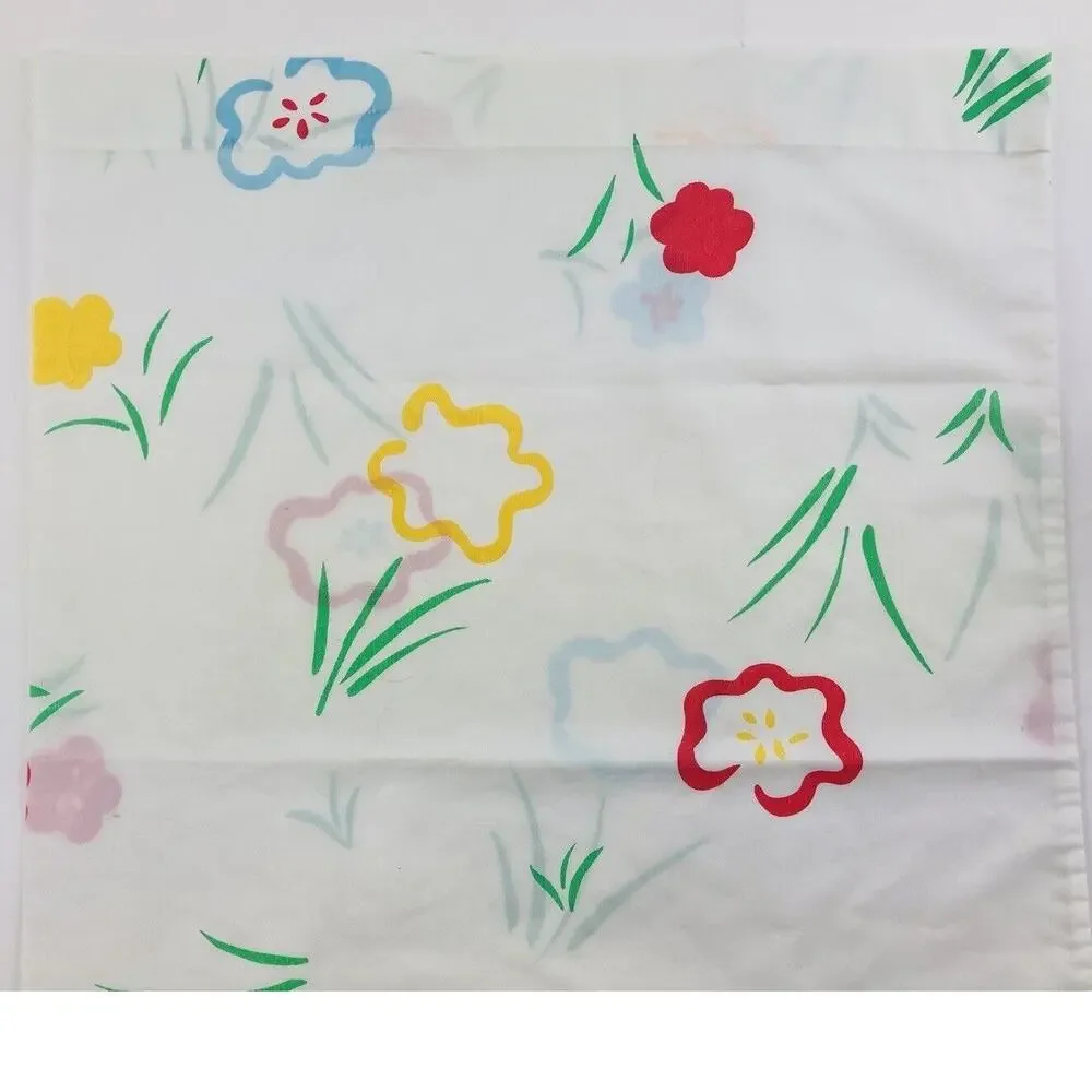 Vintage '80s Burlington CARESS Pillowcase Flower Red Yellow Rare Blue Watermelon